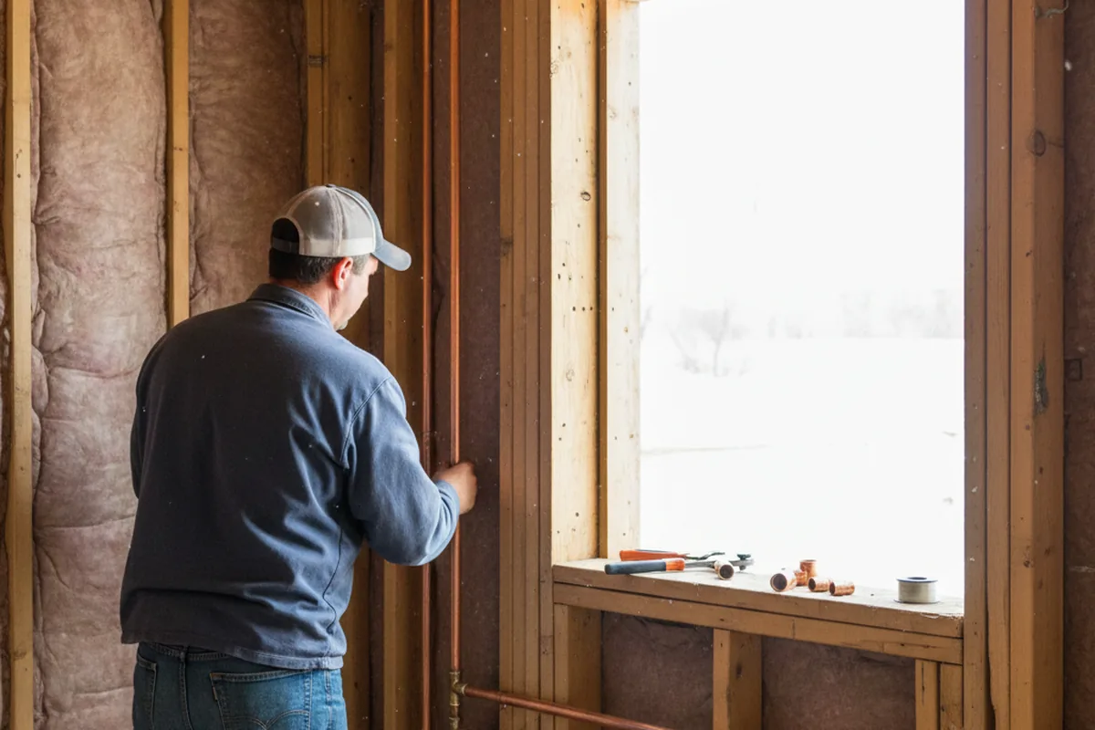 Licensed plumber running new copper supply lines in a North Prairie home